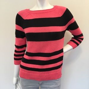 LOFT Coral & Black Striped 3/4 Sleeve Sweater